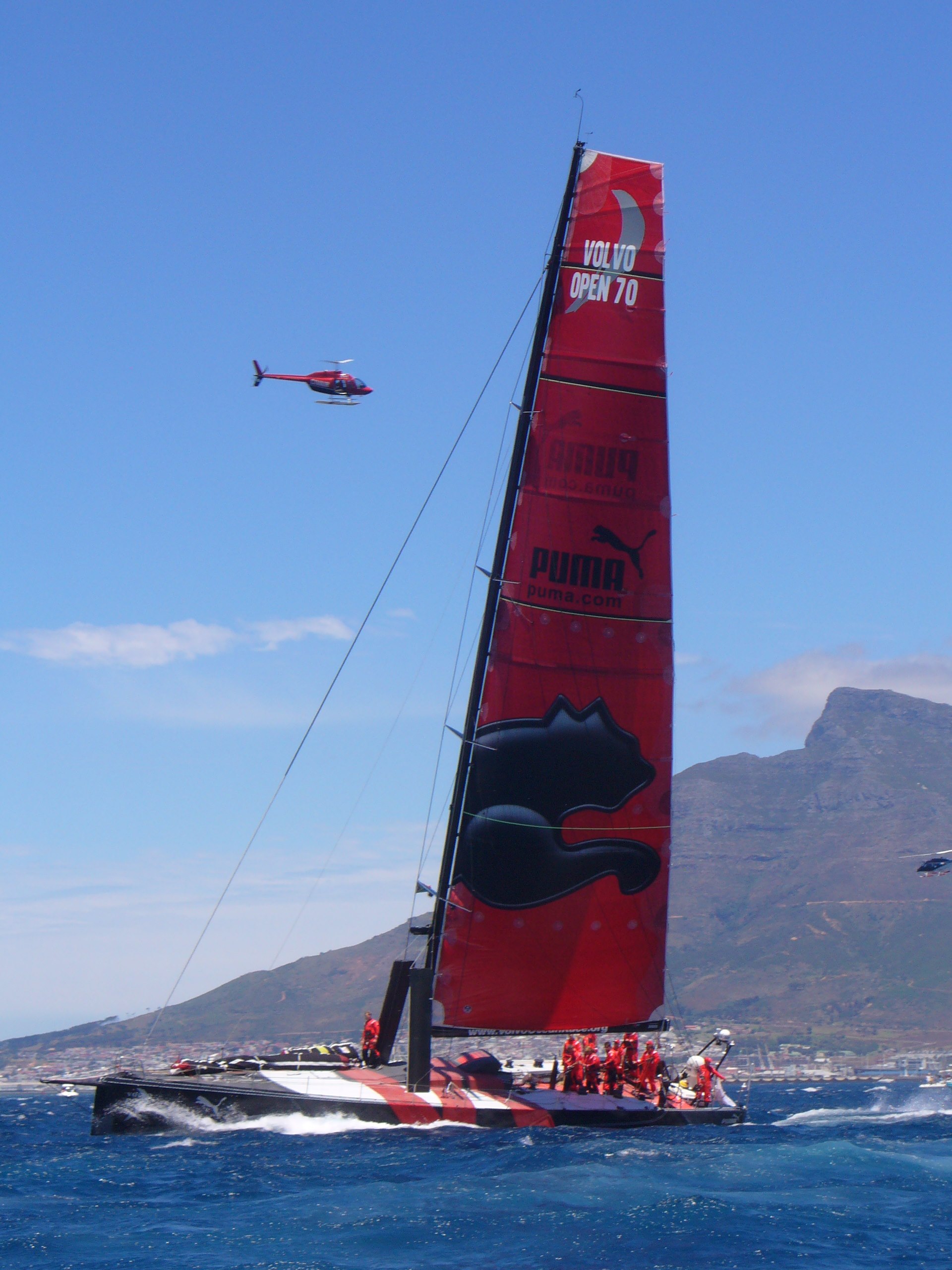 Puma Volvo Open 70 boat with helicopter during the Volvo Ocean Race Stopover