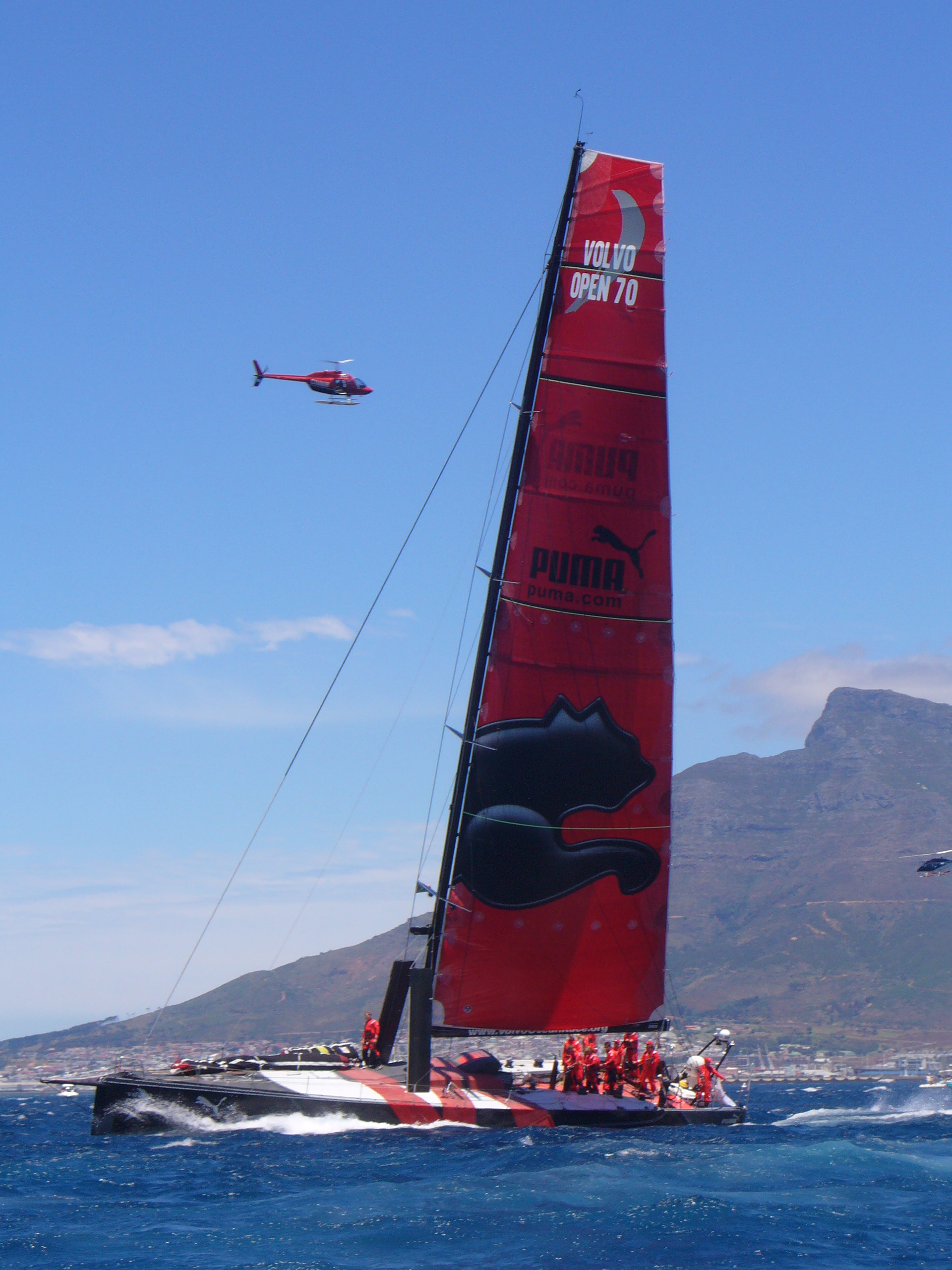 Puma Volvo Open 70 boat with helicopter during the Volvo Ocean Race Stopover